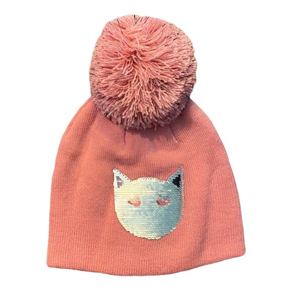 Cat Pink Sparkle Pom Pom Beanie Age 3-6 NEW - Picture 1 of 2